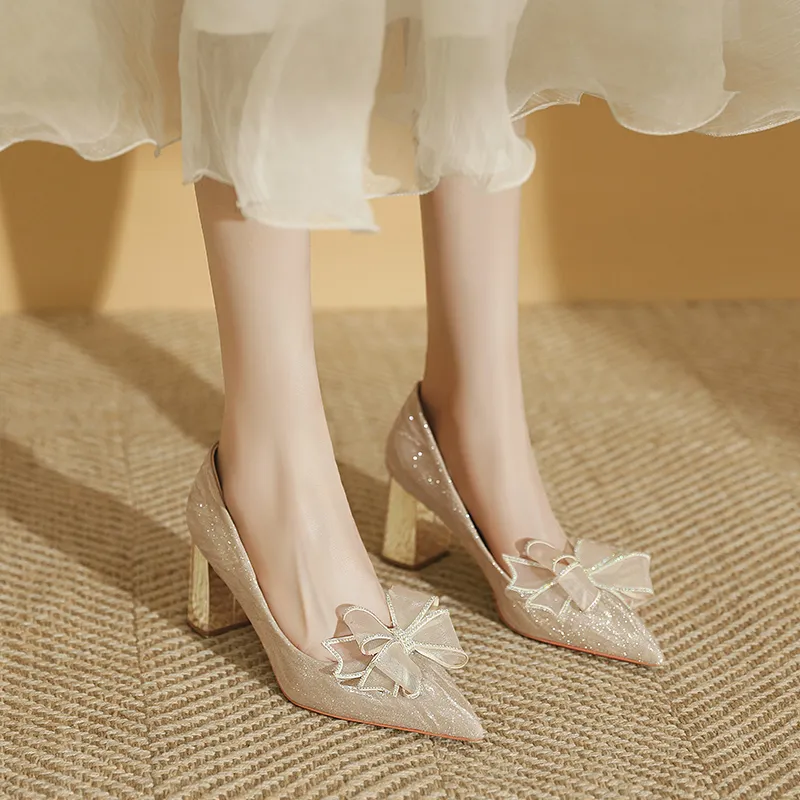 Lan Miao Chunky Heel High Heels Women's Gold-5