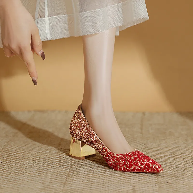 Lan Miao Chunky Heel High Heels Women's Red-5