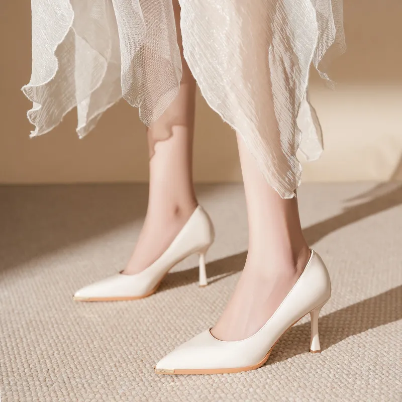 Lan Miao Slim Heel High Heels Women's Ecru-3