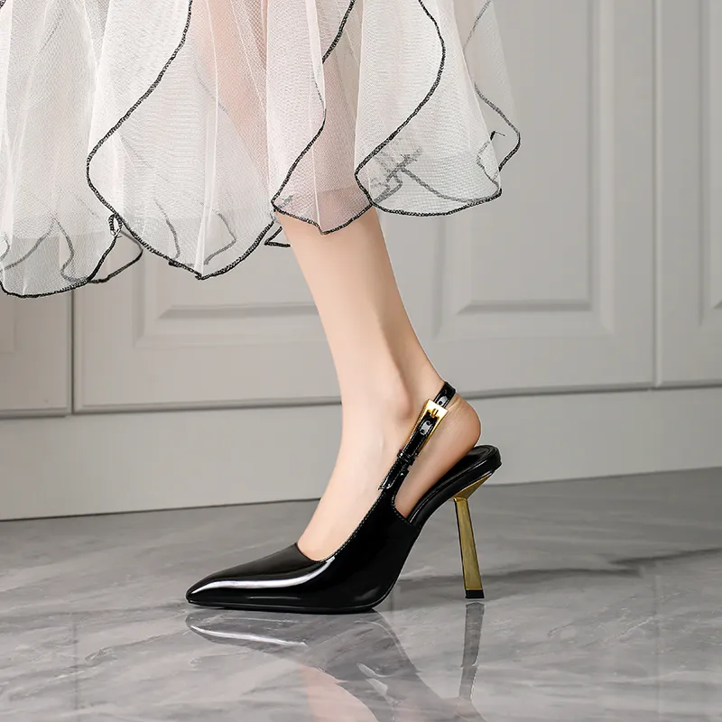 Lan Miao Slim Heel High Heels Women's Black-3