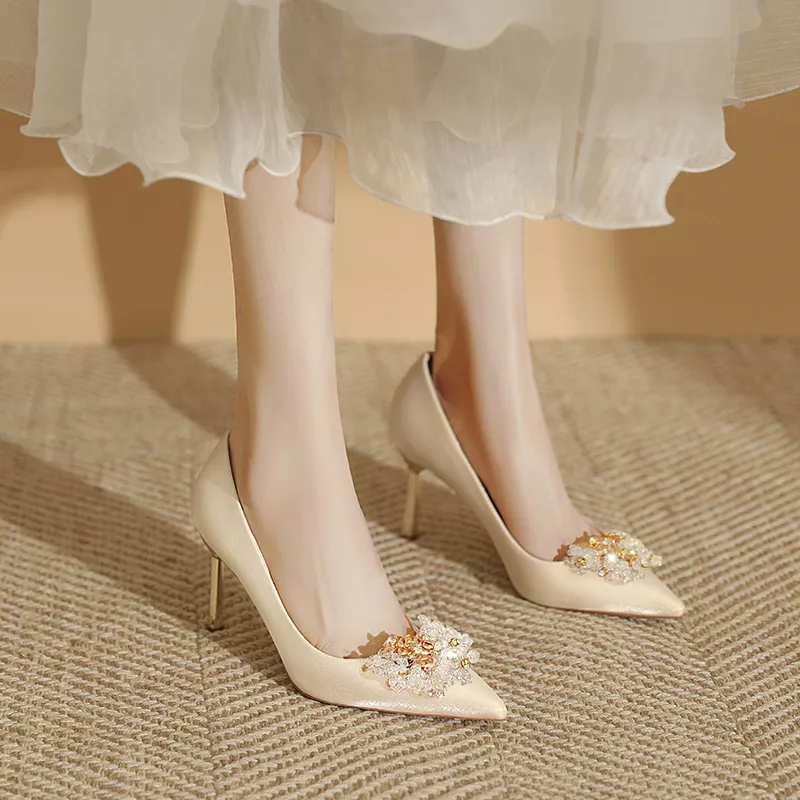 Lan Miao Slim Heel High Heels Women's Champagne-4