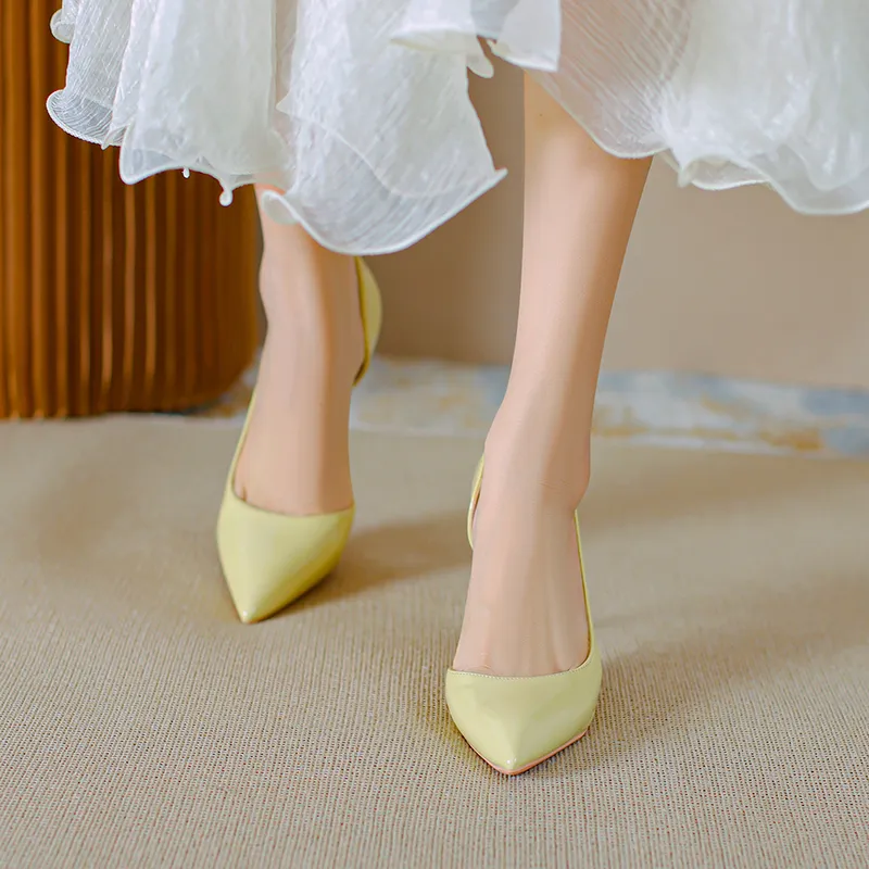 Lan Miao Slim Heel High Heels Women's Light Yellow-5