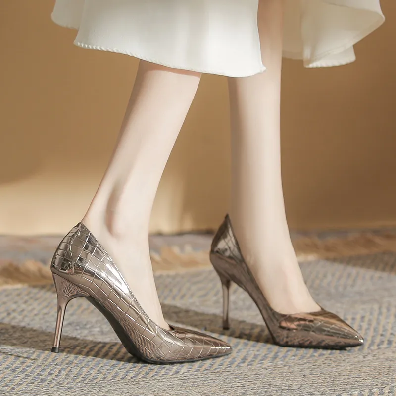 Lan Miao Slim Heel High Heels Women's Gunmetal-1