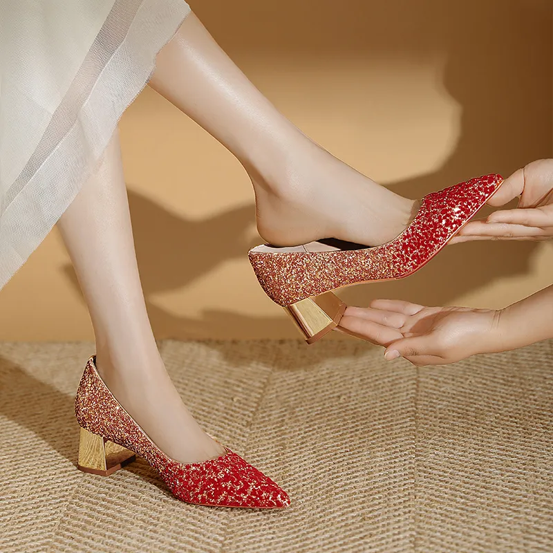 Lan Miao Chunky Heel High Heels Women's Red-1