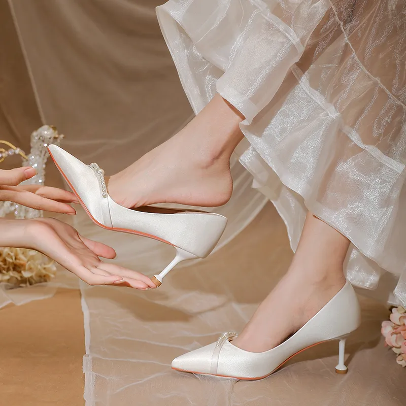 Lan Miao Slim Heel High Heels 6.5CM Women's White-6