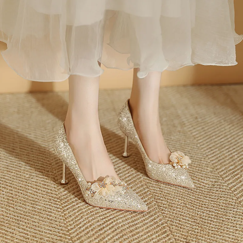 Lan Miao Slim Heel High Heels Women's Gold-2
