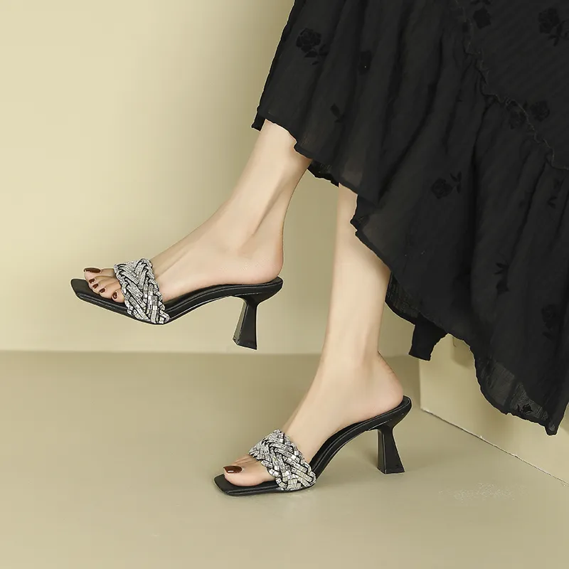 Lan Miao Rubber Sole Slip Resistant Abrasion Resistant Slide Slippers Women's Black-4