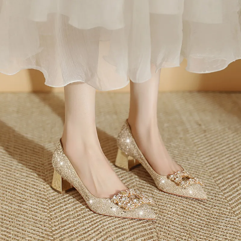 Lan Miao Chunky Heel High Heels Women's Gold-2