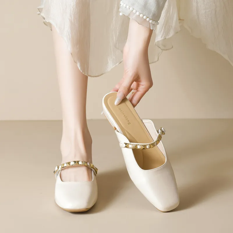 Lan Miao Rubber Sole Stud Slip Resistant Closed Toe Slippers Women's-1