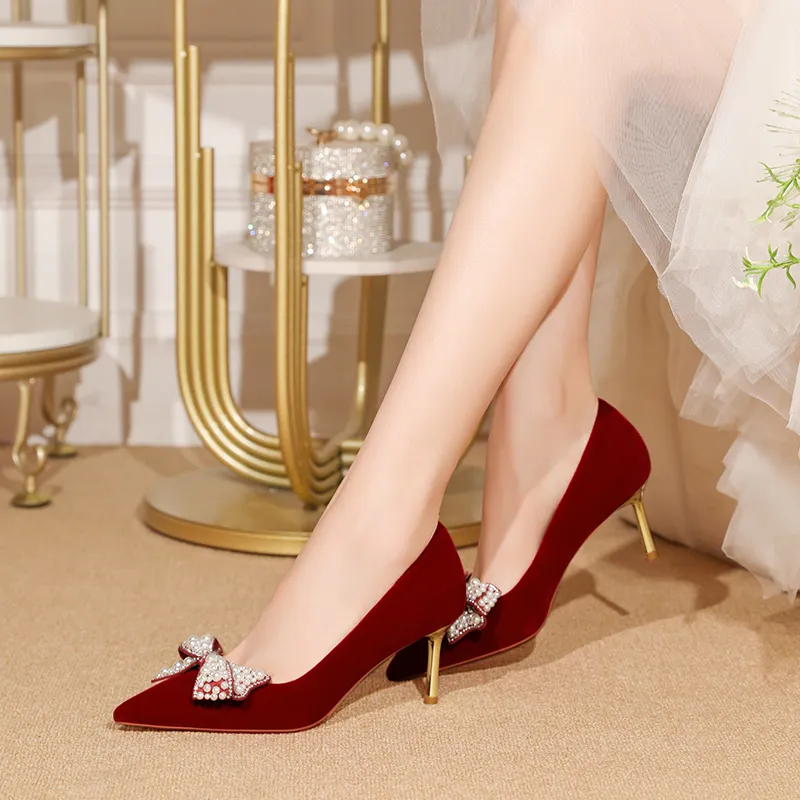 Lan Miao Slim Heel High Heels Women's Burgundy-2