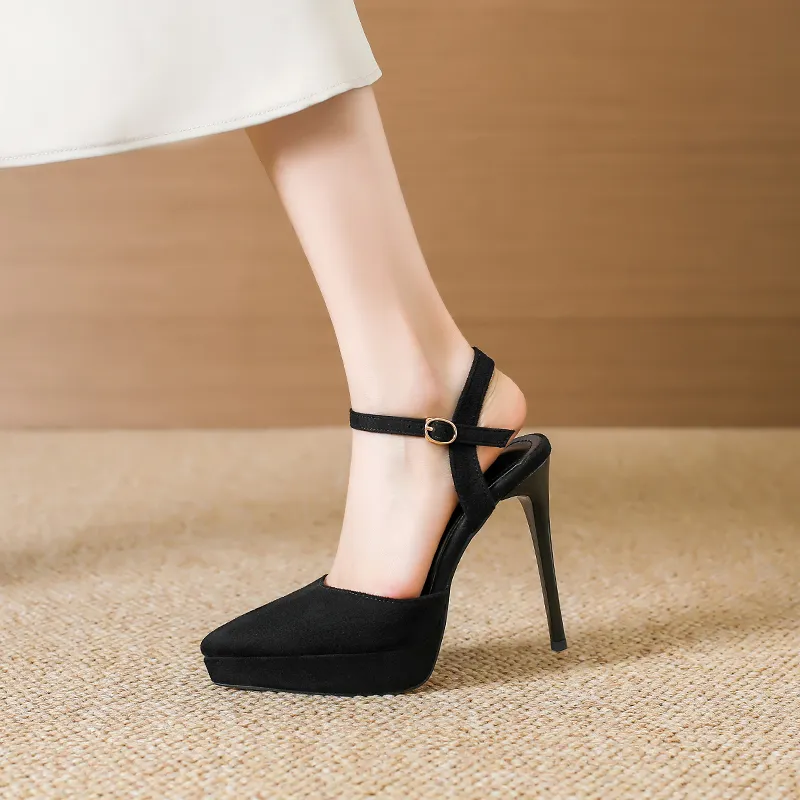 Lan Miao Slim Heel High Heels Women's Black-1