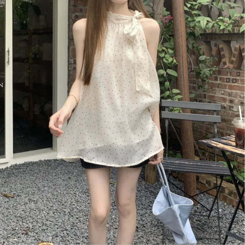 EFCR Slip Dresses Women's Polka Dot Halter Shirt-1