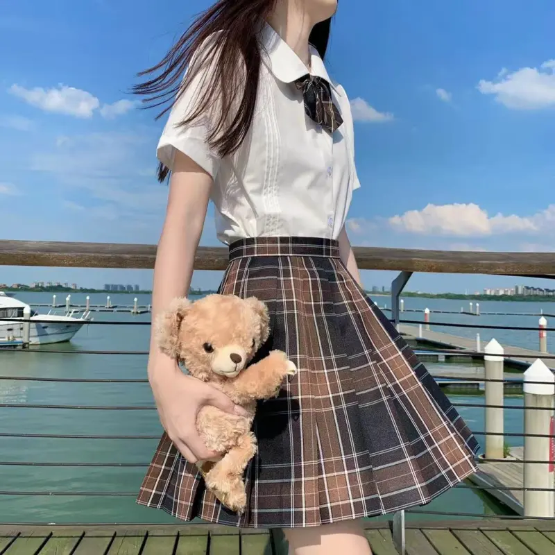 EFCR Uniforms Women's White Top+Plaid Skirt-3