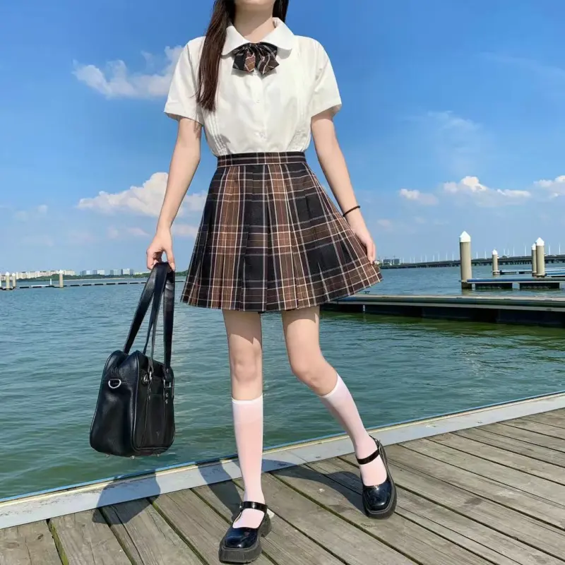 EFCR Uniforms Women's White Top+Plaid Skirt-5
