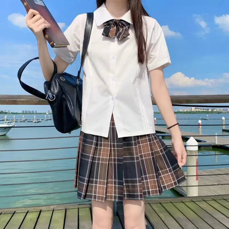 EFCR Uniforms Women's White Top+Plaid Skirt-4