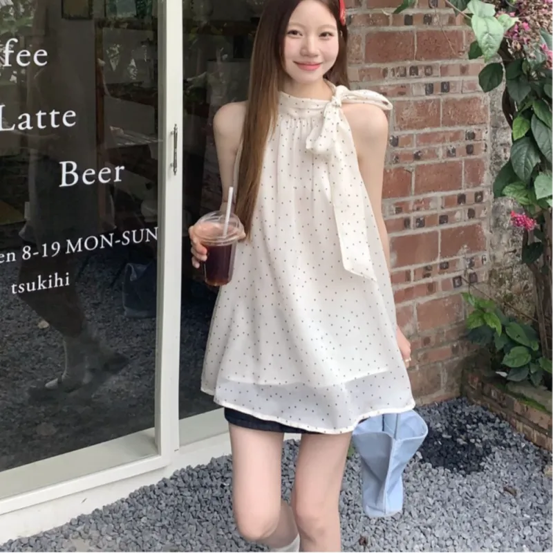 EFCR Slip Dresses Women's Polka Dot Halter Shirt-2