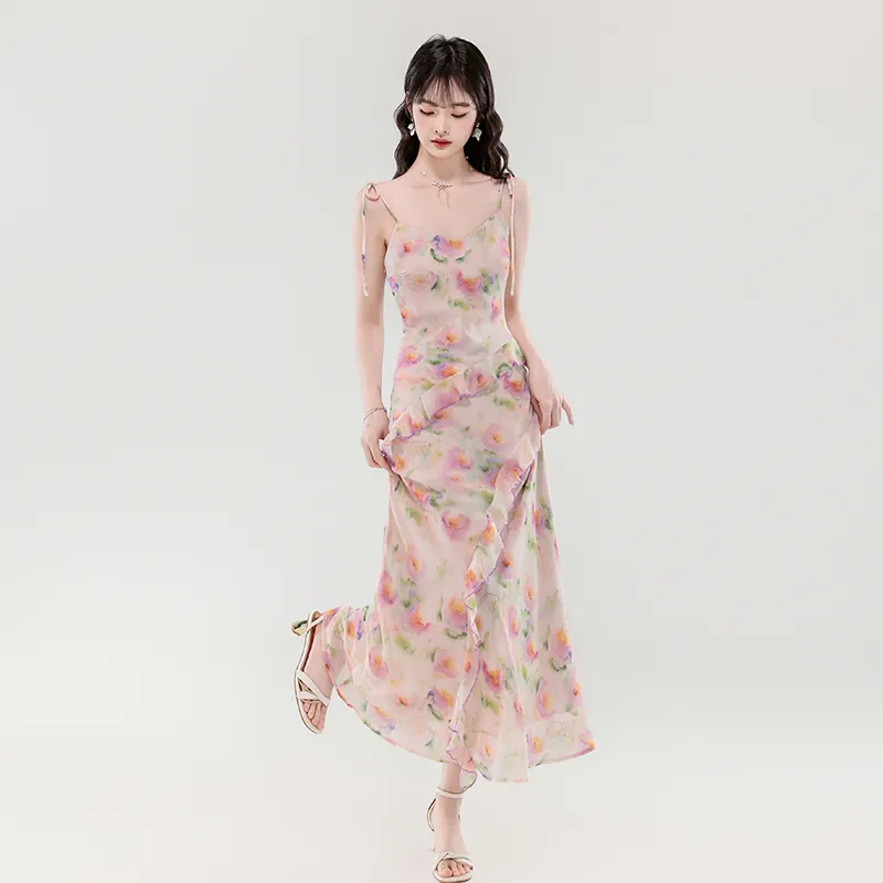 Mu Xiao Xin Slip Dresses Women's Pink Purple-3
