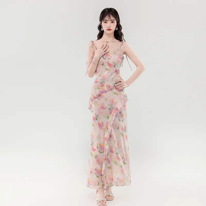 Mu Xiao Xin Slip Dresses Women's Pink Purple-4