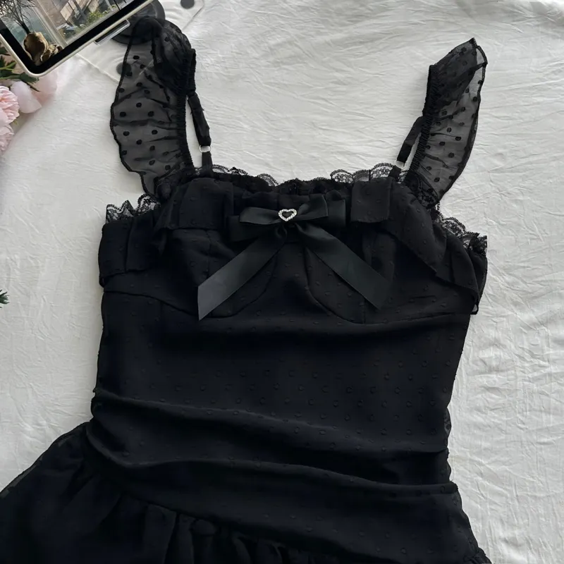 Mu Xiao Xin Slip Dresses Women's Black-3