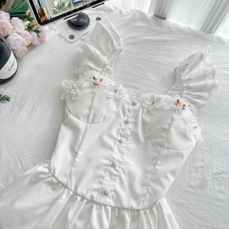 Mu Xiao Xin Slip Dresses Women's White Sweet Dream Mystic Realm-4