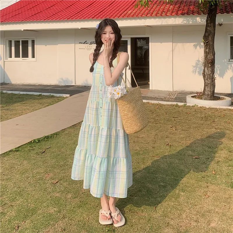 Mu Xiao Xin Slip Dress Women's Plaid-2