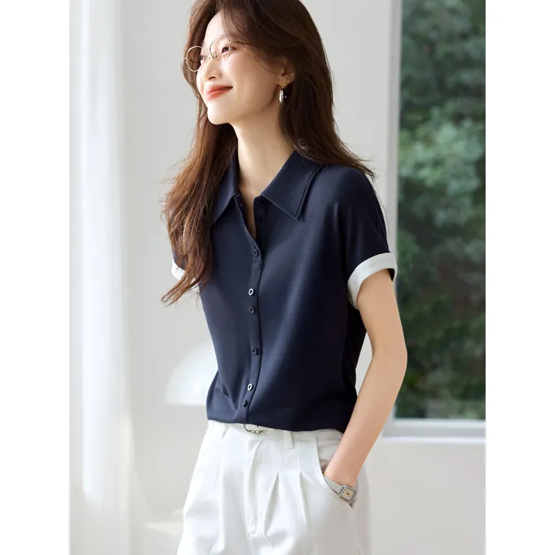 Mu Xiao Xin Regular T Shirt Women's Navy Blue-4