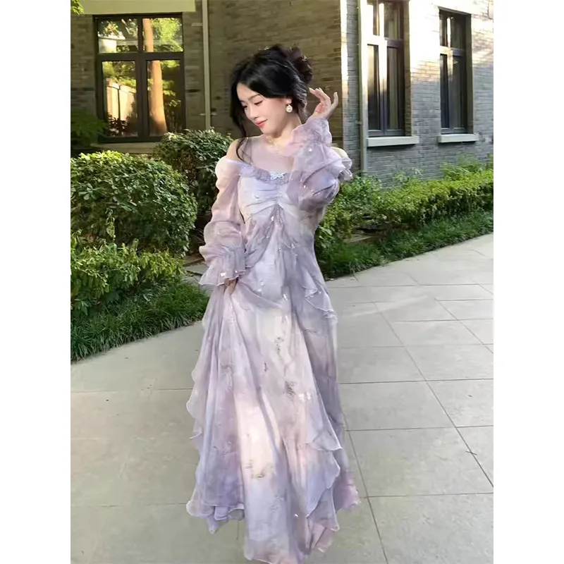 Mu Xiao Xin Long Sleeved Dress Women's Fairy Purple-3