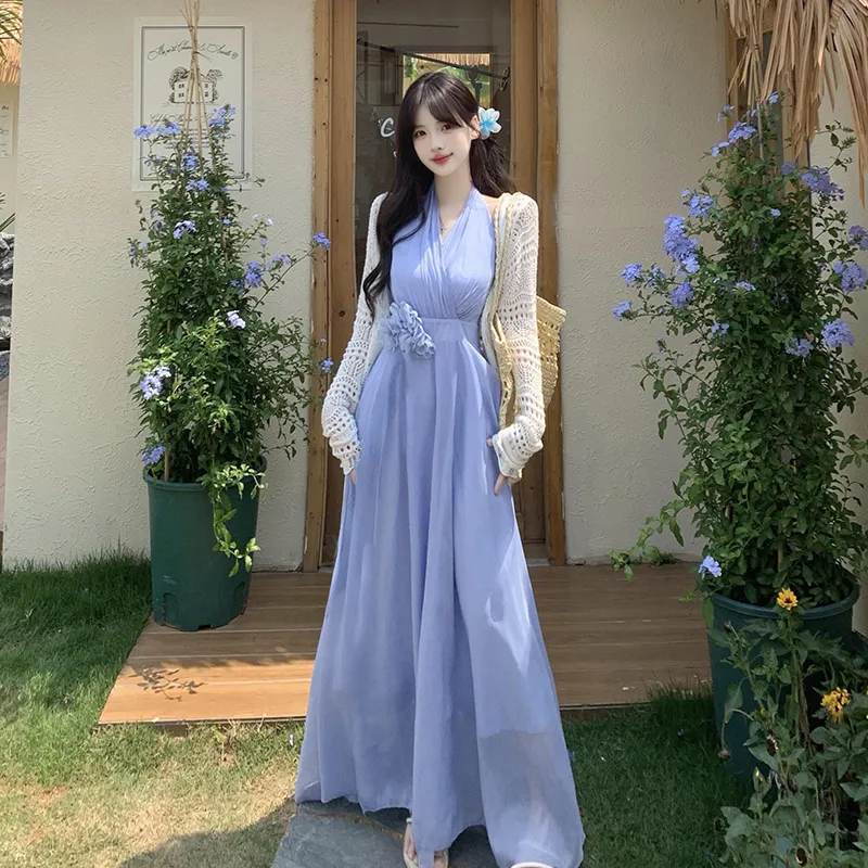 Mu Xiao Xin Sleeveless Dress Women's Snow Crystal Blue-3