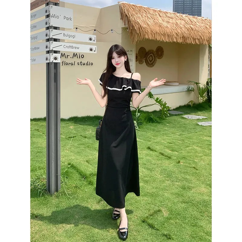 Mu Xiao Xin Slip Dresses Women's Black-3