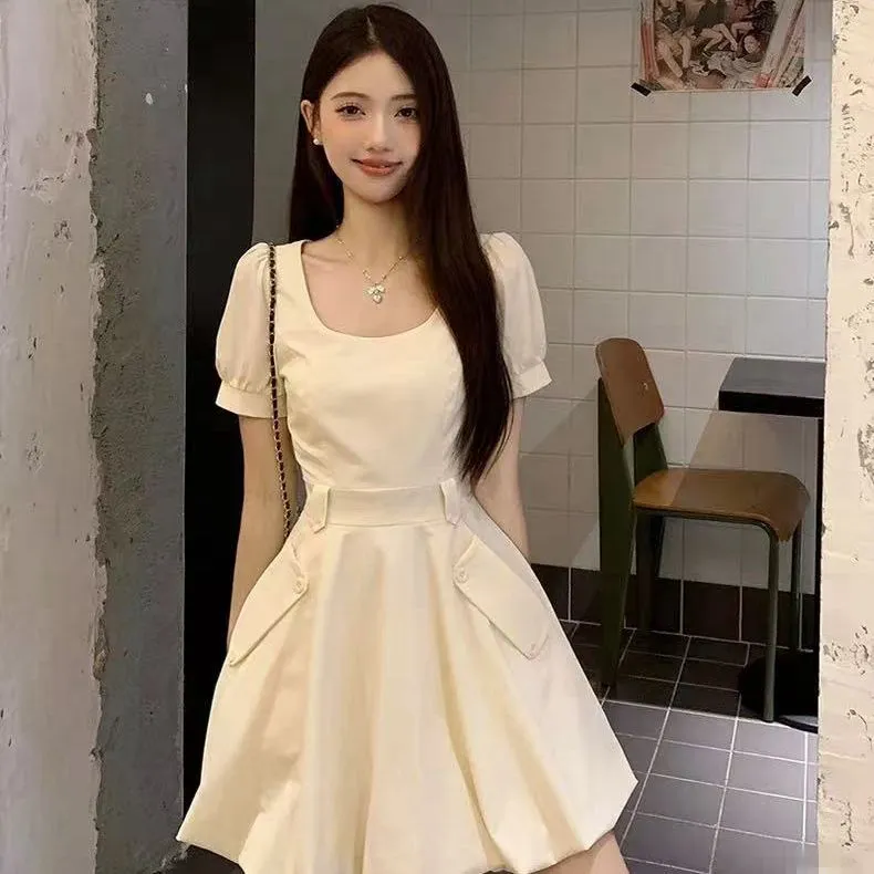 Mu Xiao Xin Short Sleeved Dress Women's Apricot-3