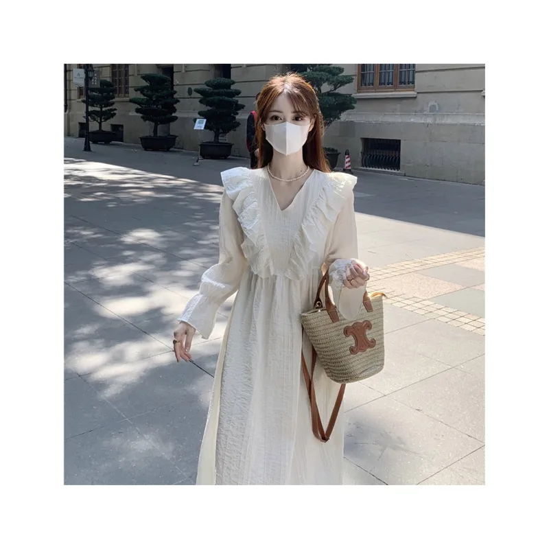 Mu Xiao Xin Long Sleeved Dress Women's Beige-1
