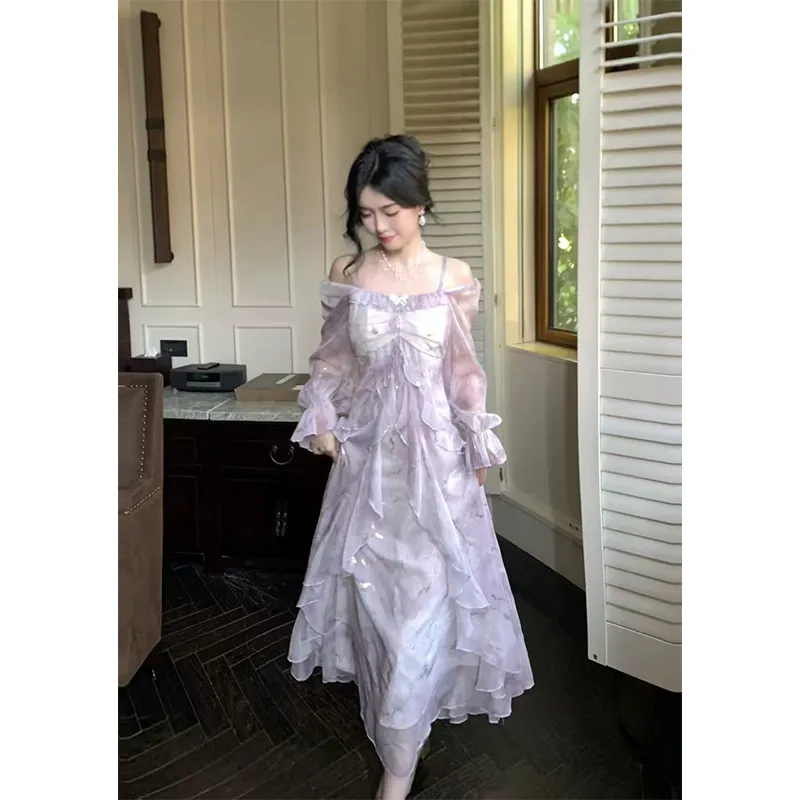 Mu Xiao Xin Long Sleeved Dress Women's Fairy Purple-4