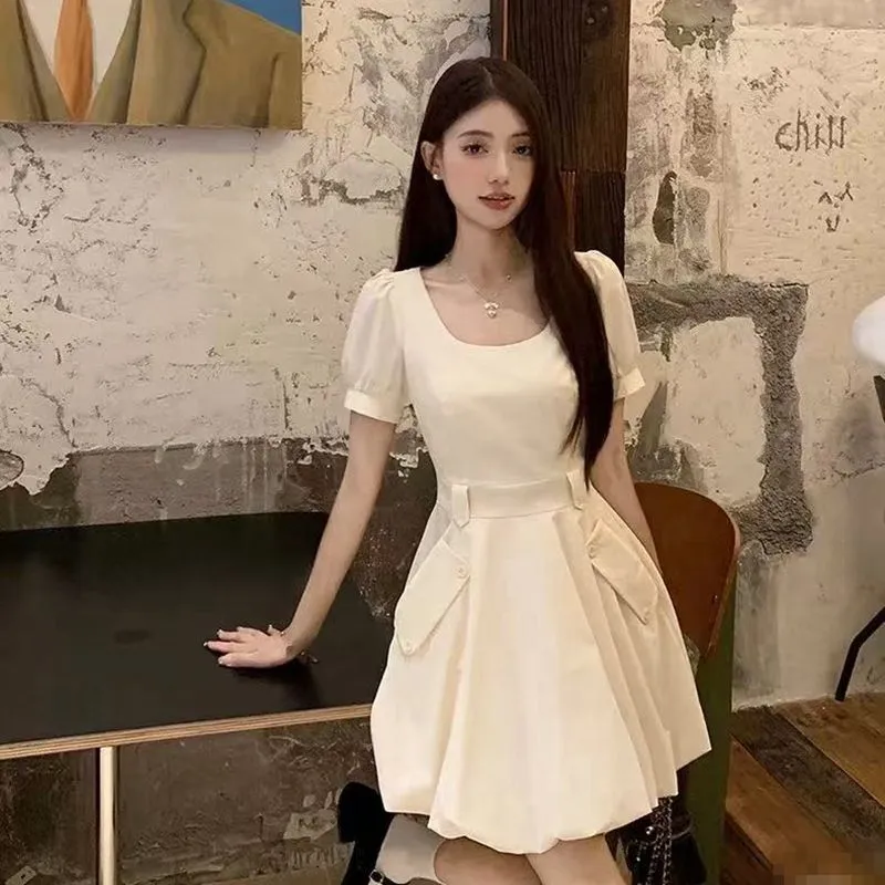 Mu Xiao Xin Short Sleeved Dress Women's Apricot-5