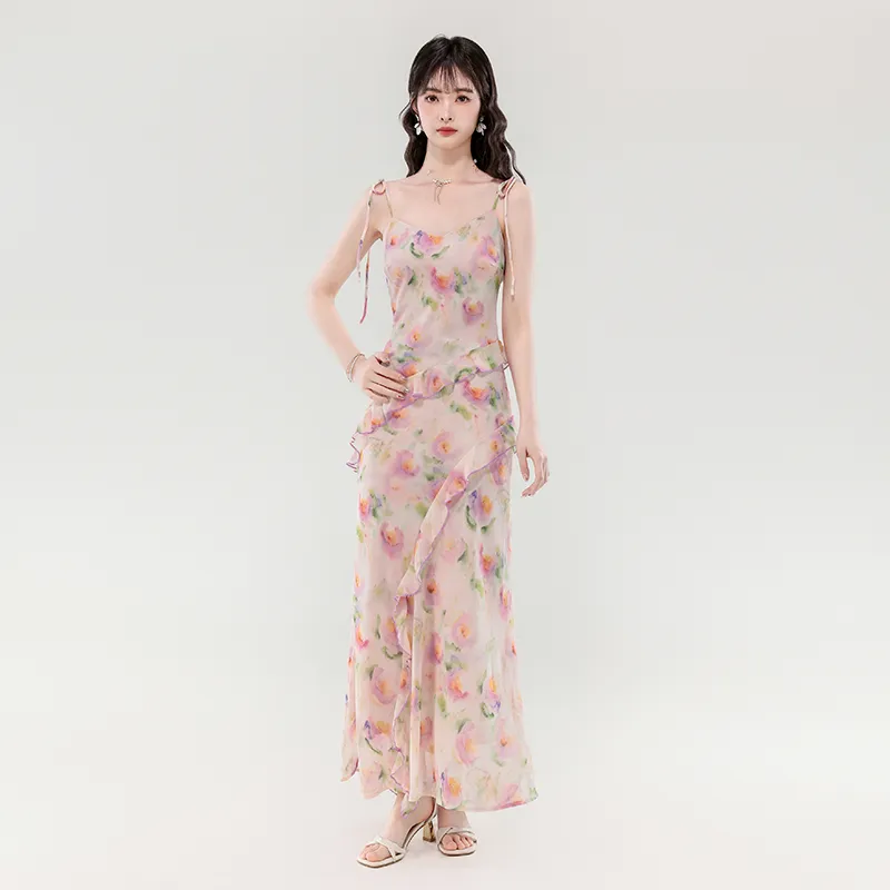 Mu Xiao Xin Slip Dresses Women's Pink Purple-5