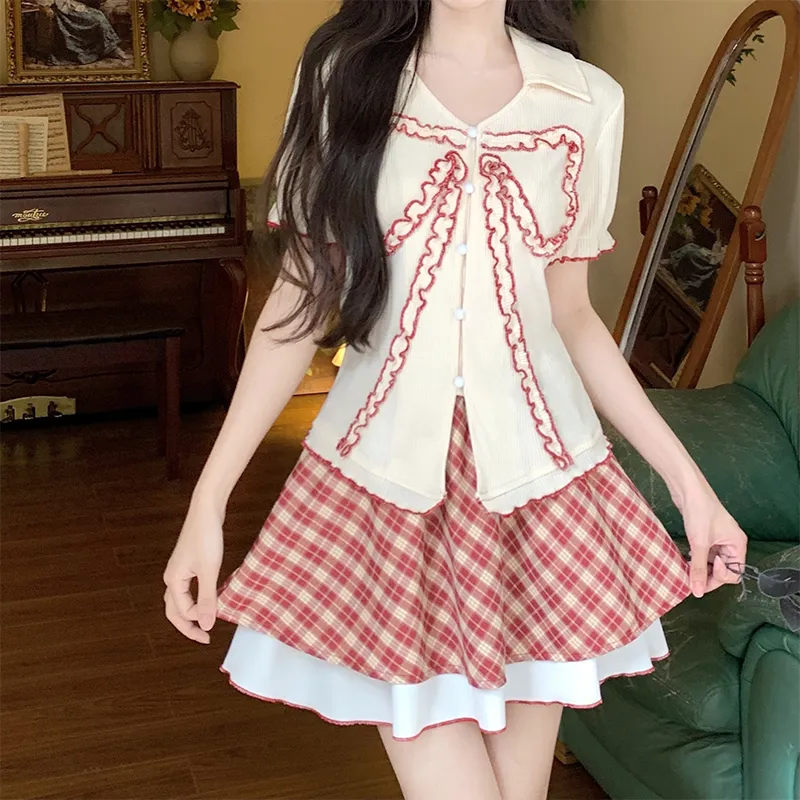 Mu Xiao Xin Two Piece Skirt Sets Women's-2