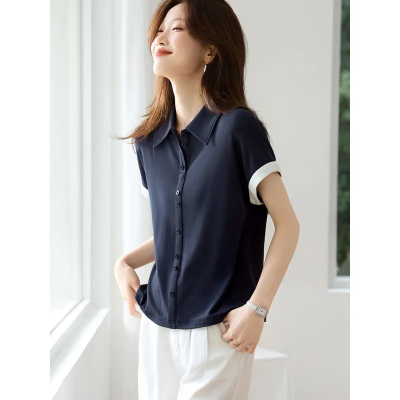 Mu Xiao Xin Regular T Shirt Women's Navy Blue-2