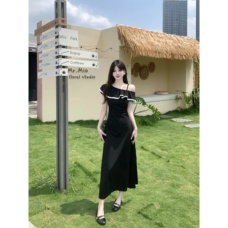 Mu Xiao Xin Slip Dresses Women's Black-2