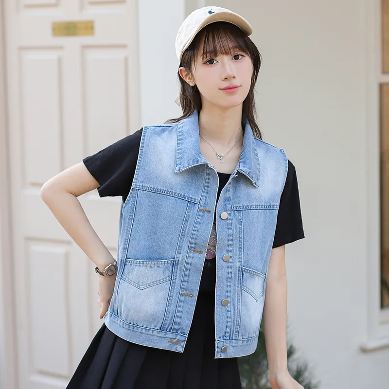 Mu Xiao Xin Vests Women's Blue-4