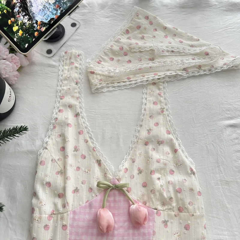 Mu Xiao Xin Slip Dresses Women's Halter Dress+Headwrap-5