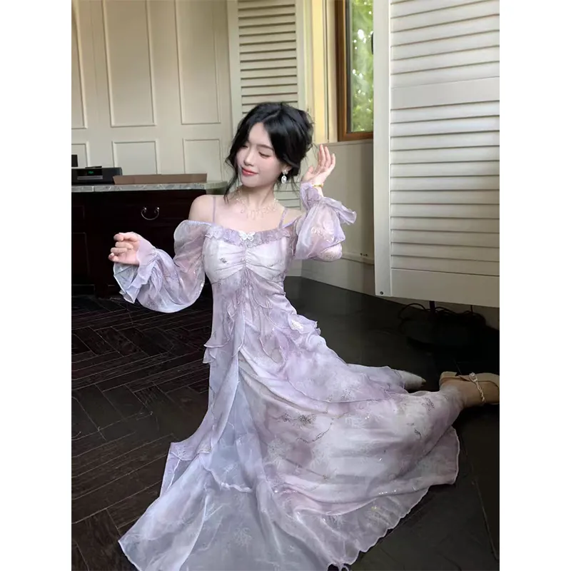 Mu Xiao Xin Long Sleeved Dress Women's Fairy Purple-2