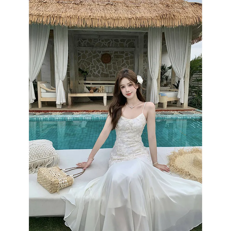 Mu Xiao Xin Slip Dresses Women's White-4