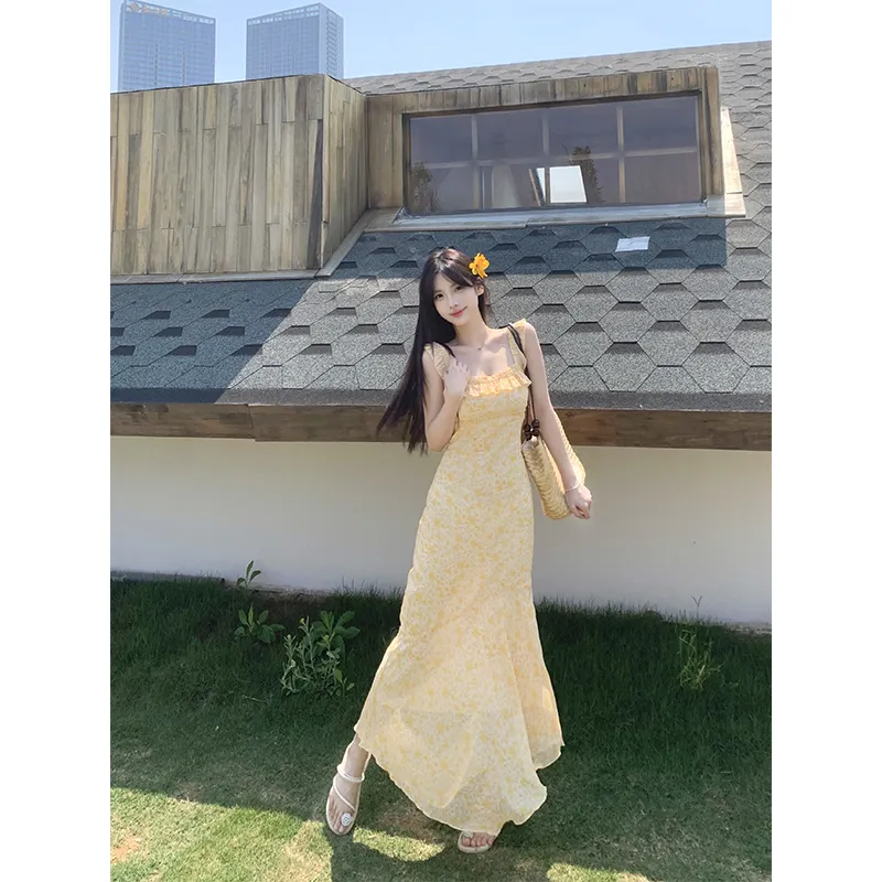 Mu Xiao Xin Slip Dresses Women's Yellow-2
