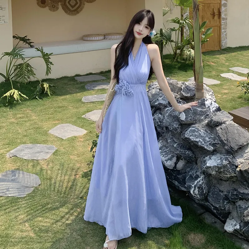 Mu Xiao Xin Sleeveless Dress Women's Snow Crystal Blue-2