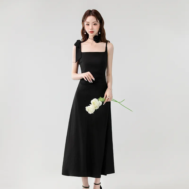 Mu Xiao Xin Slip Dresses Women's Black-2