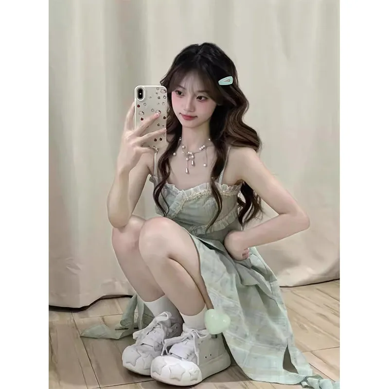 Mu Xiao Xin Slip Dress Women's Light Green-2