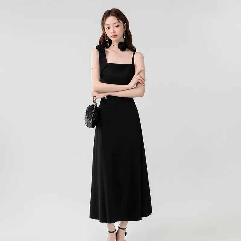 Mu Xiao Xin Slip Dresses Women's Black-3