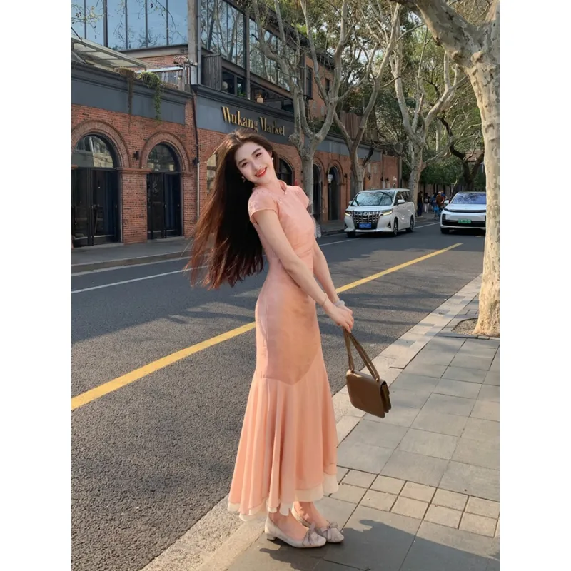 MDEHT Cheongsams Women's Orange Pink-2