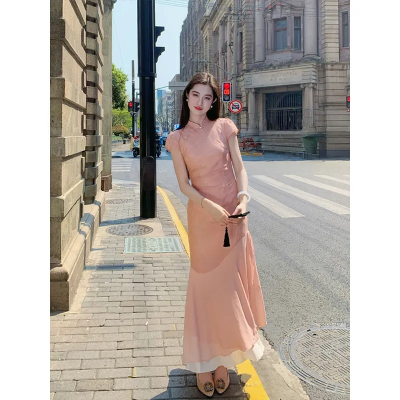 MDEHT Cheongsams Women's Orange Pink-1