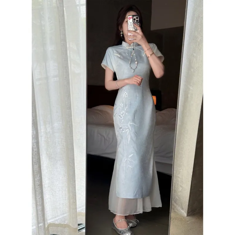 MDEHT Cheongsams Women's Gradient Blue-3
