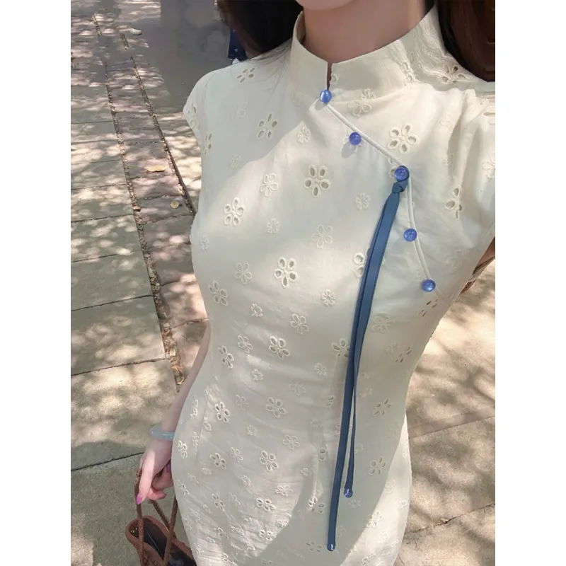 MDEHT Cheongsams Women's Apricot Blue-4
